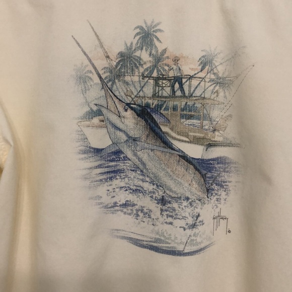 Guy Harvey Pale Yellow Mens Button Down SHIRT Cotton Blnd TabLong Slv EUC - Picture 2 of 6